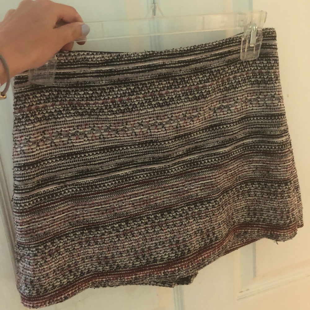 AQUA knitted patterned faux wrap skort